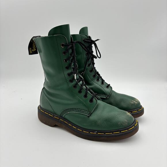 Vintage Dr. Doc Martens 1490 Green 10 Eye Combat Boots UK6 Made in England